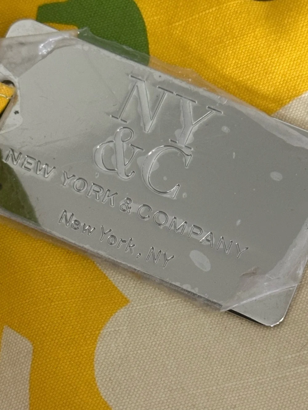 New York and Company Yellow Floral Canvas Tote Bag with Silver Accent - Picture 3 of 5